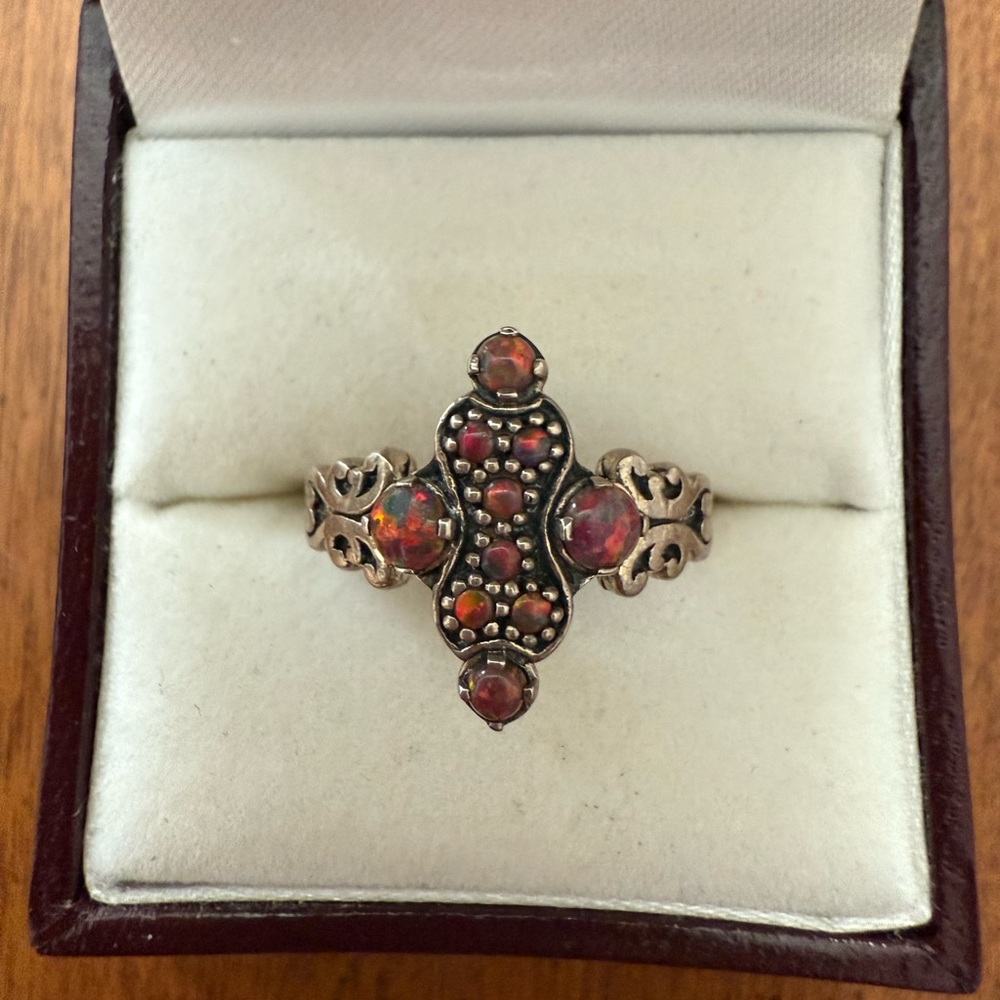 Vintage Lab-Created Fire Opal 925 Ring Size 7.5